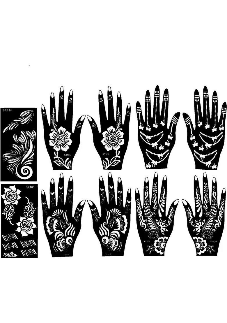 Henna Tattoo Stencil (Set Of 2) Women Girls Hand Finger Body Paint Temporary (Design-85) - Indya