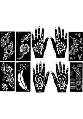 Henna Tattoo Stencil (Set Of 2) Women Girls Hand Finger Body Paint Temporary (Design-62)