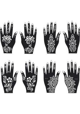 Henna Tattoo Stencil (Set For 8) Women Girls Hand Finger Body Paint Temporary Tattoo (Hands)