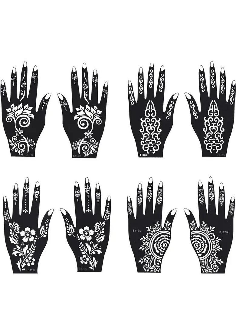 Henna Tattoo Stencil (Set For 8) Women Girls Hand Finger Body Paint Temporary Tattoo (Hands) - Indya