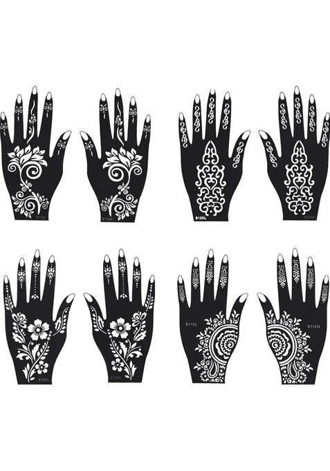 Henna Tattoo Stencil (Set For 8) Women Girls Hand Finger Body Paint Temporary Tattoo (Hands)