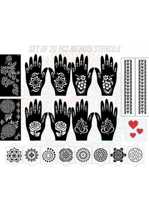 Pack Of 20 Heena Mehandi Tatto Stencils Set For Women, Girls, Teen & Kids