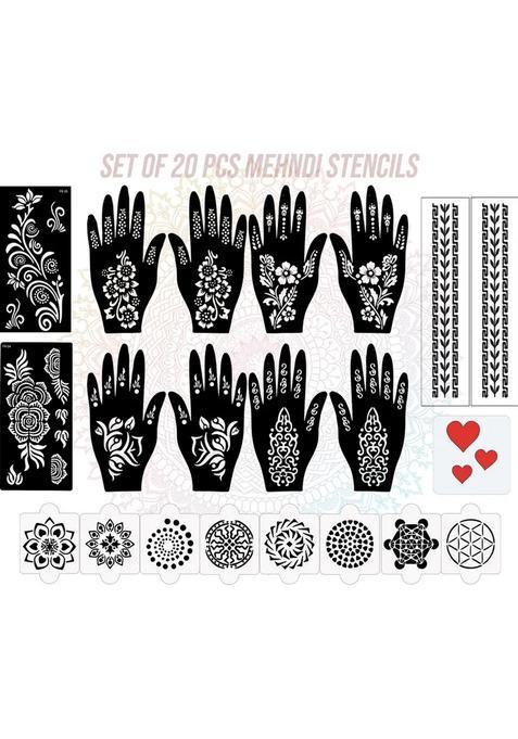 Pack Of 20 Heena Mehandi Tatto Stencils Set For Women, Girls, Teen & Kids