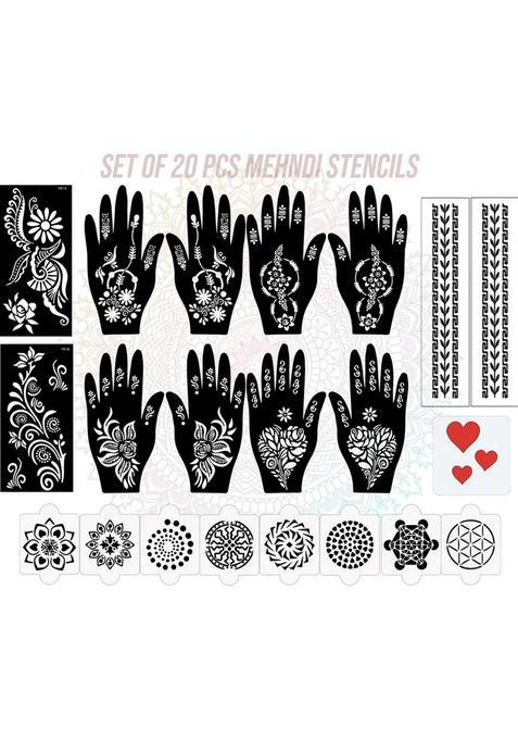 Pack Of 20 Heena Mehandi Tatto Stencils Set For Women, Girls, Teen & Kids