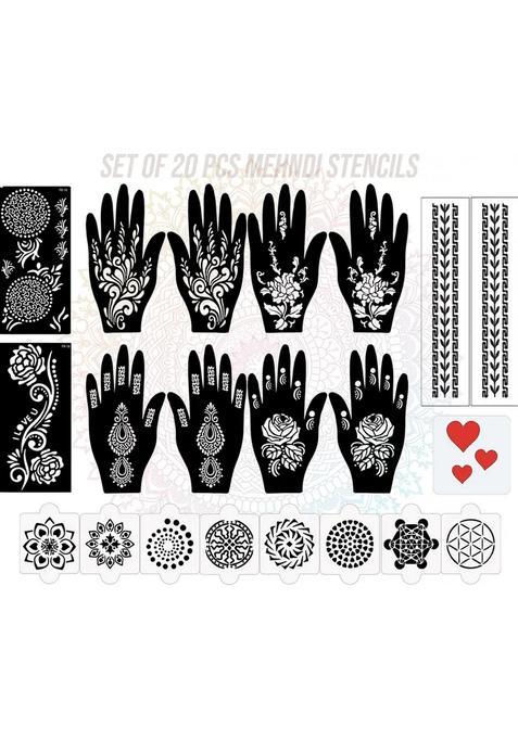 Pack Of 20 Heena Mehandi Tatto Stencils Set For Women, Girls, Teen & Kids
