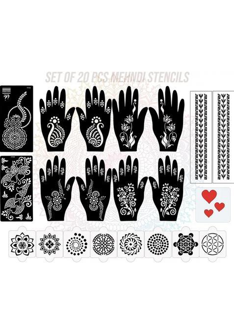 Pack Of 20 Heena Mehandi Tatto Stencils Set For Women, Girls, Teen & Kids