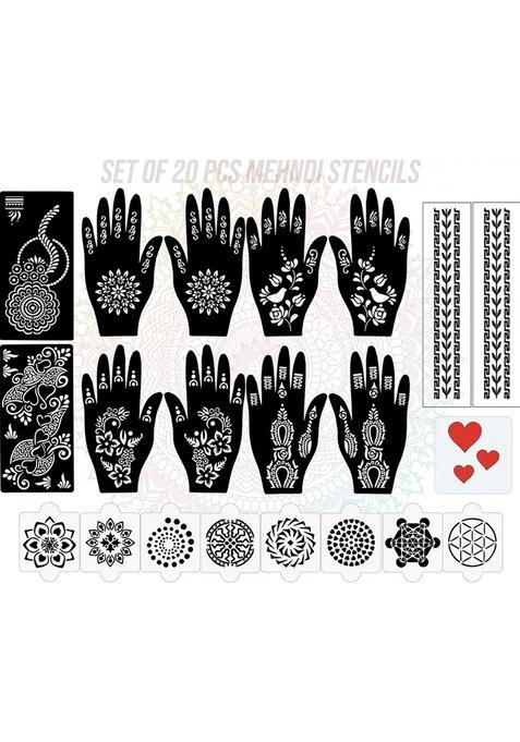 Pack Of 20 Heena Mehandi Tatto Stencils Set For Women, Girls, Teen & Kids