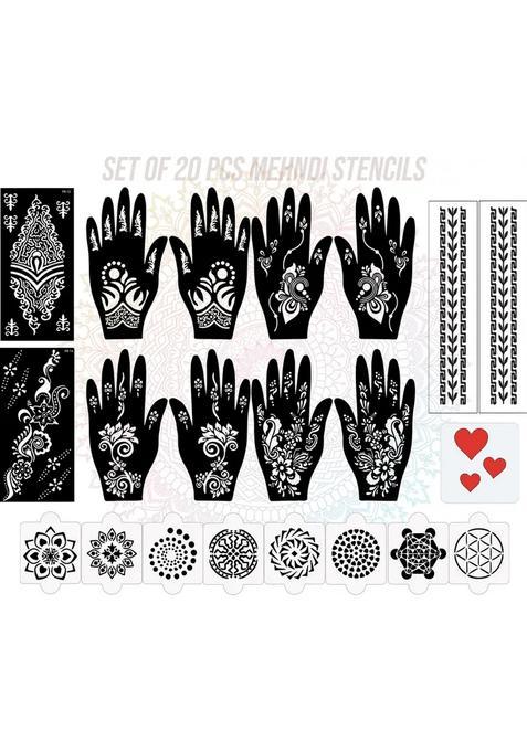 Pack Of 20 Heena Mehandi Tatto Stencils Set For Women, Girls, Teen & Kids