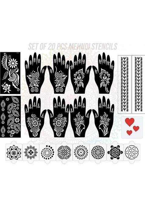 Pack Of 20 Heena Mehandi Tatto Stencils Set For Women, Girls, Teen & Kids