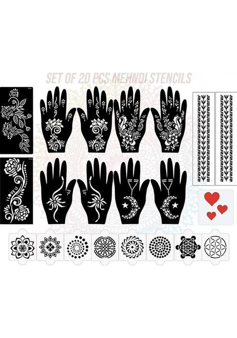Pack Of 20 Heena Mehandi Tatto Stencils Set For Women, Girls, Teen & Kids