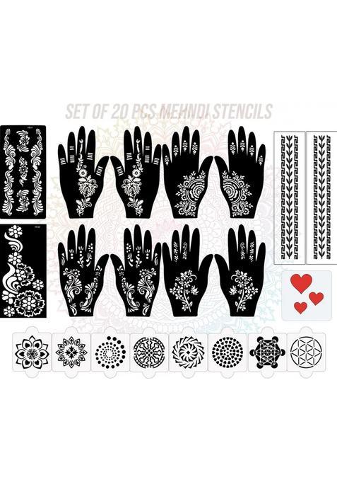 Pack Of 20 Heena Mehandi Tatto Stencils Set For Women, Girls, Teen & Kids