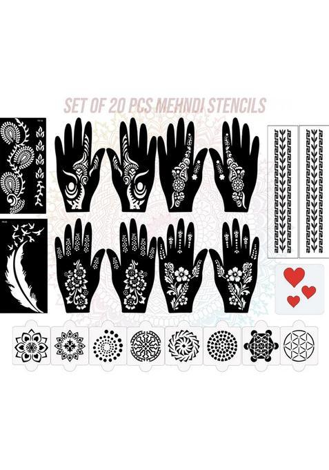 Pack Of 20 Heena Mehandi Tatto Stencils Set For Women, Girls, Teen & Kids