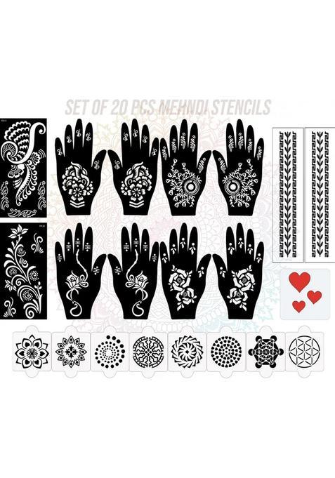 Pack Of 20 Heena Mehandi Tatto Stencils Set For Women, Girls, Teen & Kids