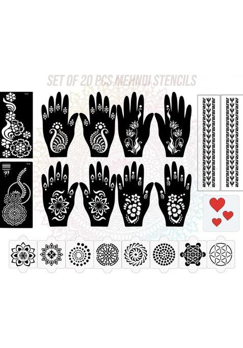 Pack Of 20 Heena Mehandi Tatto Stencils Set For Women, Girls, Teen & Kids