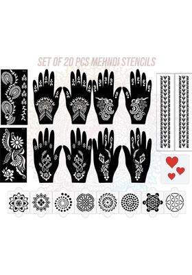 Pack Of 20 Heena Mehandi Tatto Stencils Set For Women, Girls, Teen & Kids
