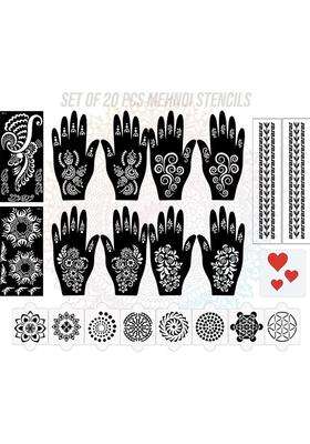 Pack Of 20 Heena Mehandi Tatto Stencils Set For Women, Girls, Teen & Kids