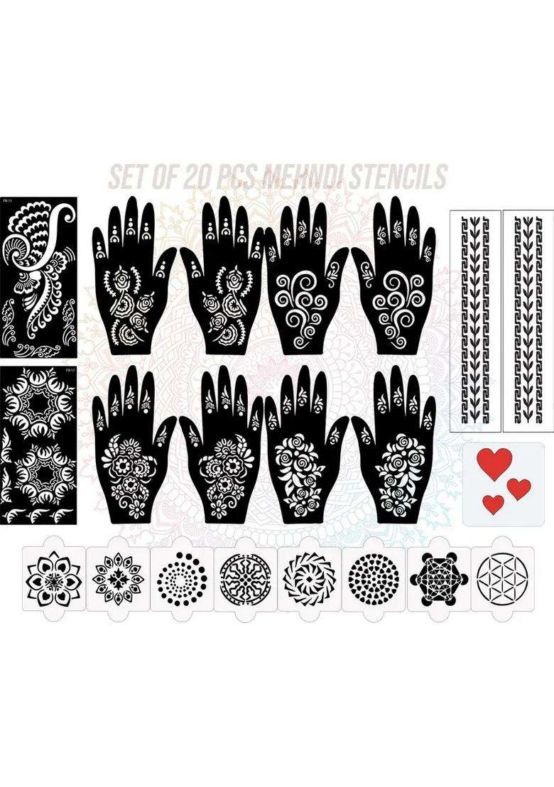 Pack Of 20 Heena Mehandi Tatto Stencils Set For Women, Girls, Teen & Kids - Indya