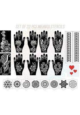 Pack Of 20 Heena Mehandi Tatto Stencils Set For Women, Girls, Teen & Kids