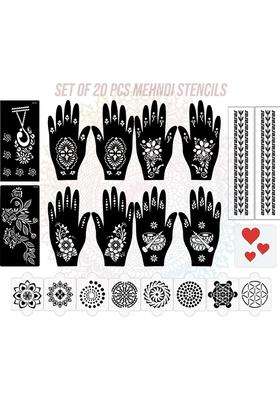 Pack Of 20 Heena Mehandi Tatto Stencils Set For Women, Girls, Teen & Kids