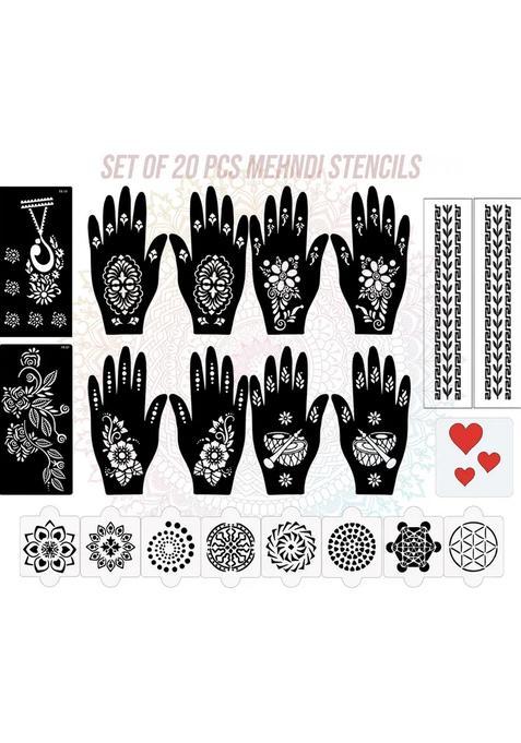 Pack Of 20 Heena Mehandi Tatto Stencils Set For Women, Girls, Teen & Kids