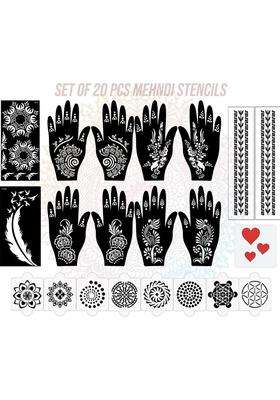 Pack Of 20 Heena Mehandi Tatto Stencils Set For Women, Girls, Teen & Kids