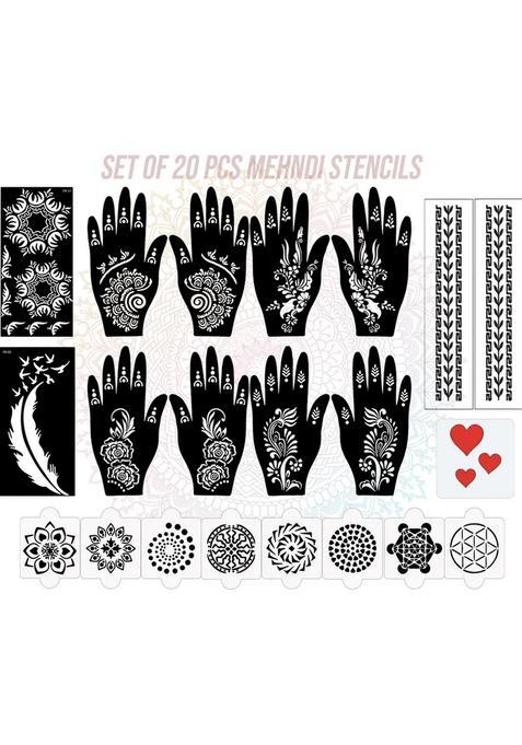 Pack Of 20 Heena Mehandi Tatto Stencils Set For Women, Girls, Teen & Kids