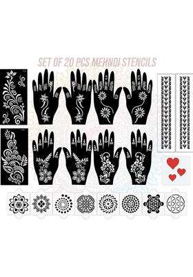 Pack Of 20 Heena Mehandi Tatto Stencils Set For Women, Girls, Teen & Kids