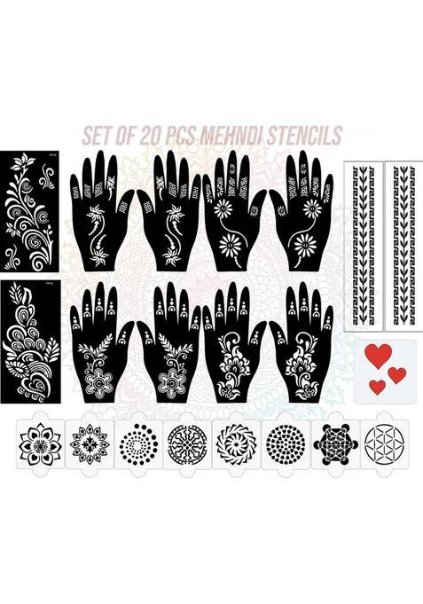 Pack Of 20 Heena Mehandi Tatto Stencils Set For Women, Girls, Teen & Kids