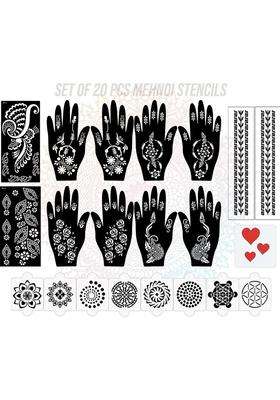 Pack Of 20 Heena Mehandi Tatto Stencils Set For Women, Girls, Teen & Kids