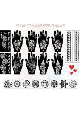 Pack Of 20 Heena Mehandi Tatto Stencils Set For Women, Girls, Teen & Kids