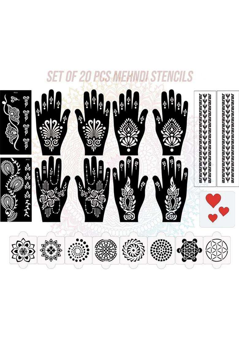Pack Of 20 Heena Mehandi Tatto Stencils Set For Women, Girls, Teen & Kids - Indya
