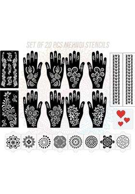 Pack Of 20 Heena Mehandi Tatto Stencils Set For Women, Girls, Teen & Kids