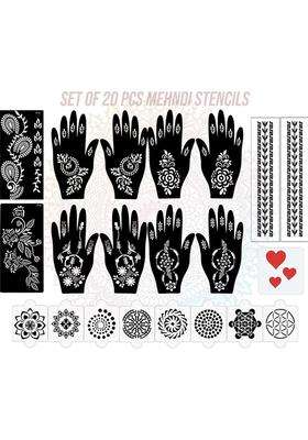 Pack Of 20 Heena Mehandi Tatto Stencils Set For Women, Girls, Teen & Kids