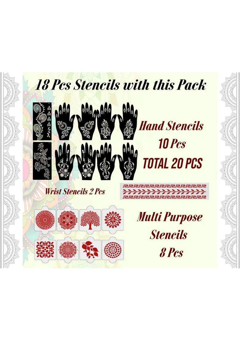 Pack Of 20 Heena Mehandi Tatto Stencils Set For Women, Girls, Teen & Kids - Indya
