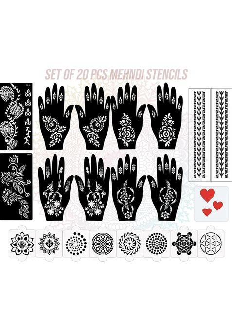 Pack Of 20 Heena Mehandi Tatto Stencils Set For Women, Girls, Teen & Kids