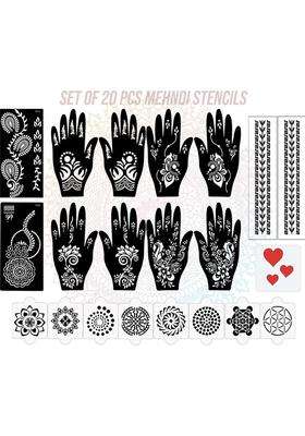 Pack Of 20 Heena Mehandi Tatto Stencils Set For Women, Girls, Teen & Kids