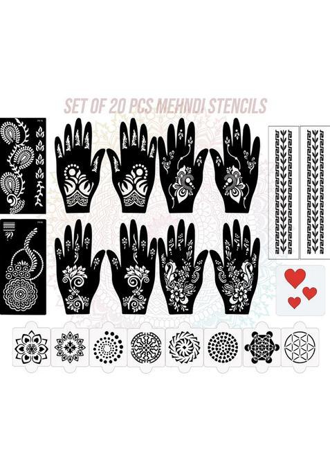 Pack Of 20 Heena Mehandi Tatto Stencils Set For Women, Girls, Teen & Kids