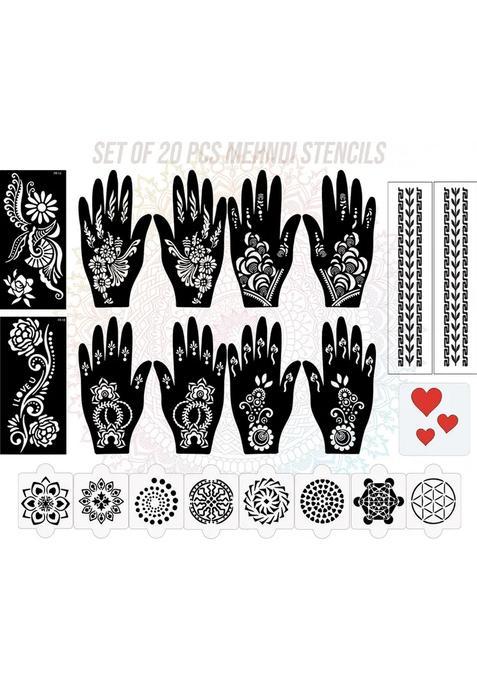 Pack Of 20 Heena Mehandi Tatto Stencils Set For Women, Girls, Teen & Kids