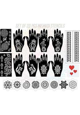 Pack Of 20 Heena Mehandi Tatto Stencils Set For Women, Girls, Teen & Kids