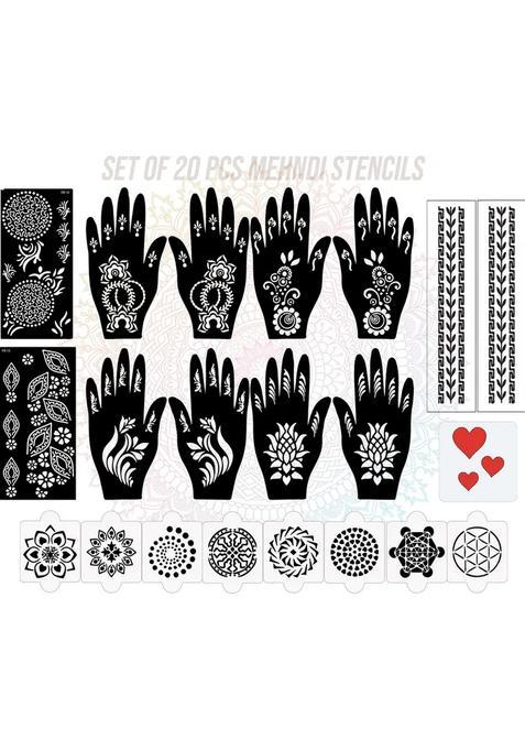 Pack Of 20 Heena Mehandi Tatto Stencils Set For Women, Girls, Teen & Kids