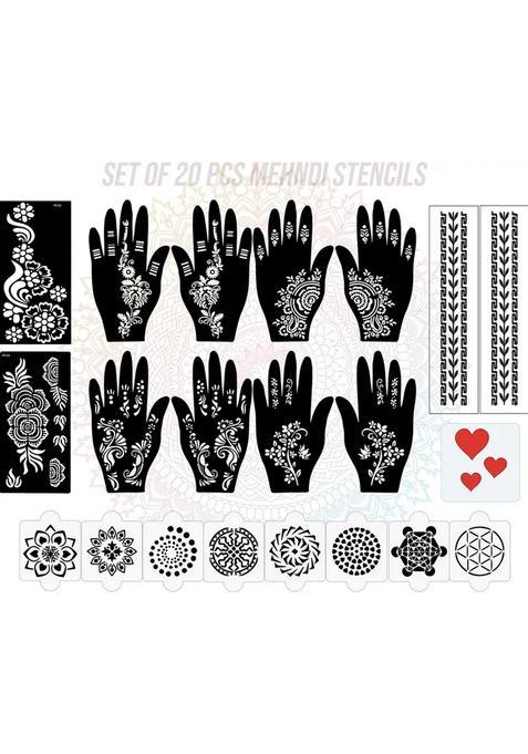 Pack Of 20 Heena Mehandi Tatto Stencils Set For Women, Girls, Teen & Kids