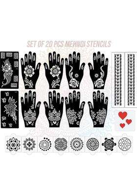 Pack Of 20 Heena Mehandi Tatto Stencils Set For Women, Girls, Teen & Kids