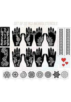 Pack Of 20 Heena Mehandi Tatto Stencils Set For Women, Girls, Teen & Kids