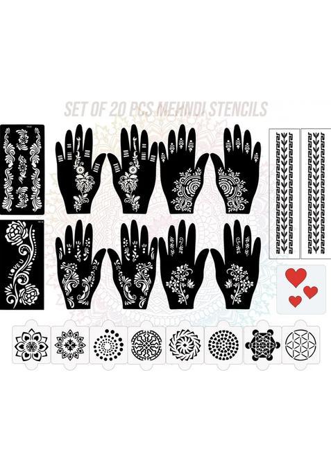 Pack Of 20 Heena Mehandi Tatto Stencils Set For Women, Girls, Teen & Kids