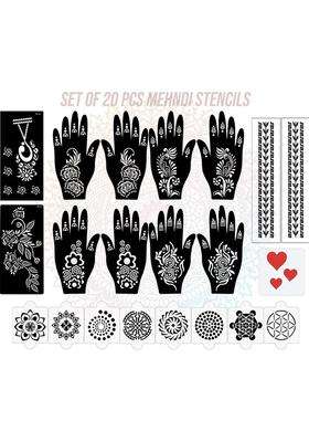 Pack Of 20 Heena Mehandi Tatto Stencils Set For Women, Girls, Teen & Kids