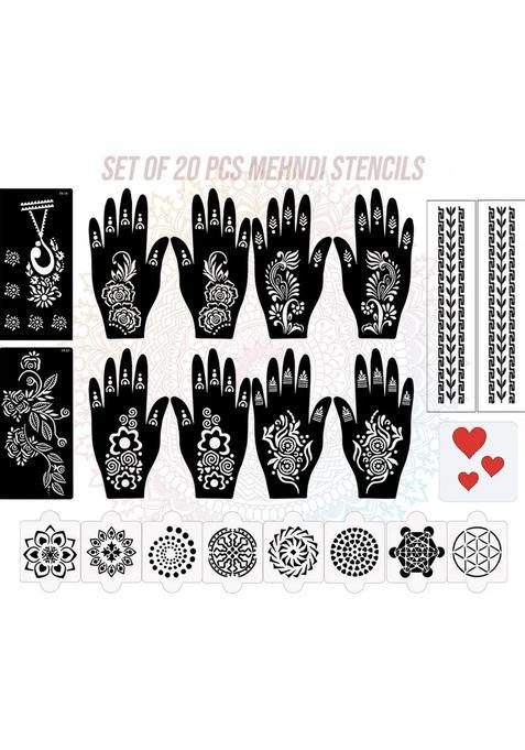 Pack Of 20 Heena Mehandi Tatto Stencils Set For Women, Girls, Teen & Kids