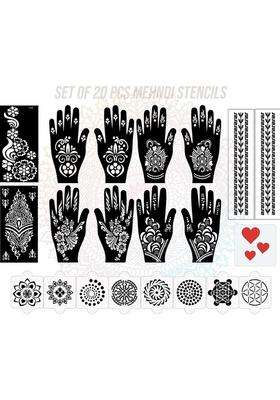 Pack Of 20 Heena Mehandi Tatto Stencils Set For Women, Girls, Teen & Kids