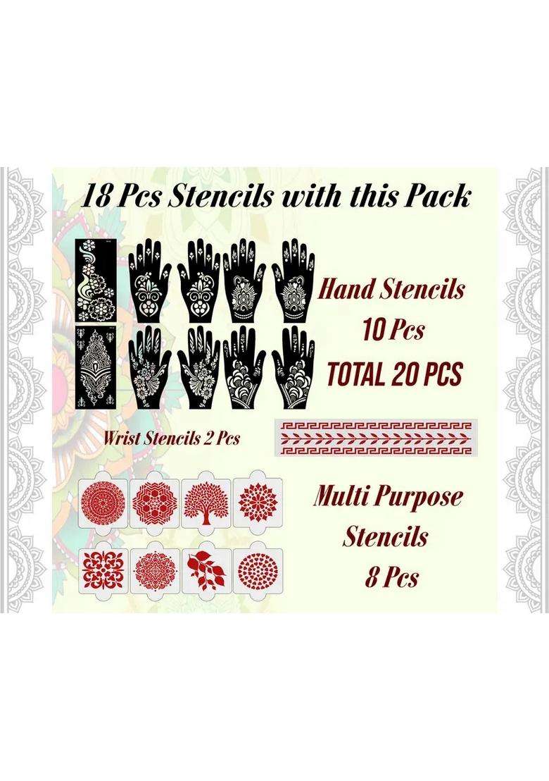 Pack Of 20 Heena Mehandi Tatto Stencils Set For Women, Girls, Teen & Kids - Indya