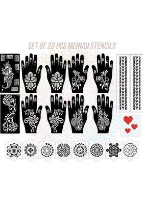 Pack Of 20 Heena Mehandi Tatto Stencils Set For Women, Girls, Teen & Kids