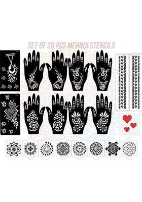 Pack Of 20 Heena Mehandi Tatto Stencils Set For Women, Girls, Teen & Kids
